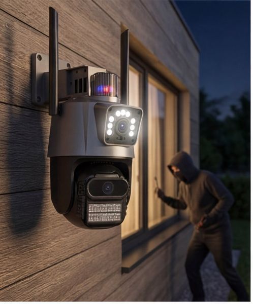 Вулична охоронна WIFI камера відеоспостереження 6MP, Dual Lens / Поворотна камера спостереження із сиреною H1000 фото