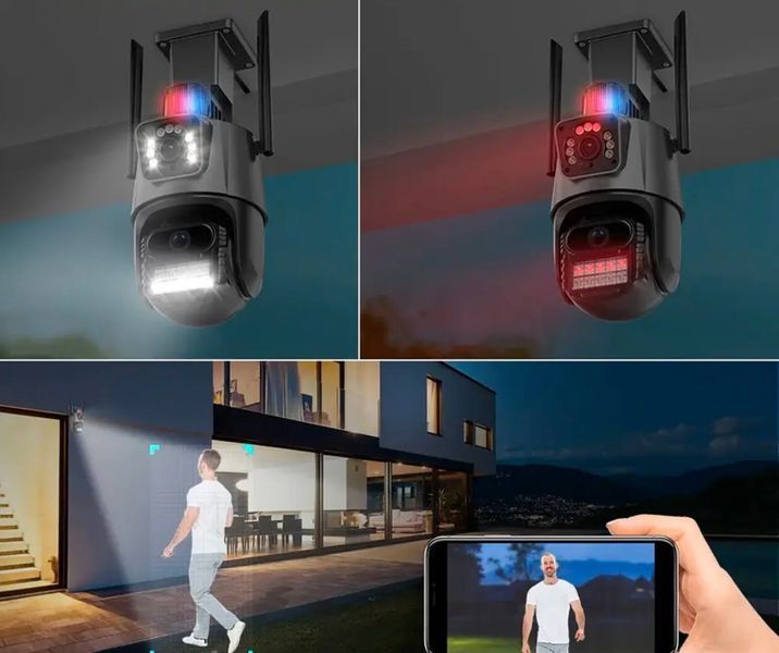 Вулична охоронна WIFI камера відеоспостереження 6MP, Dual Lens / Поворотна камера спостереження із сиреною H1000 фото